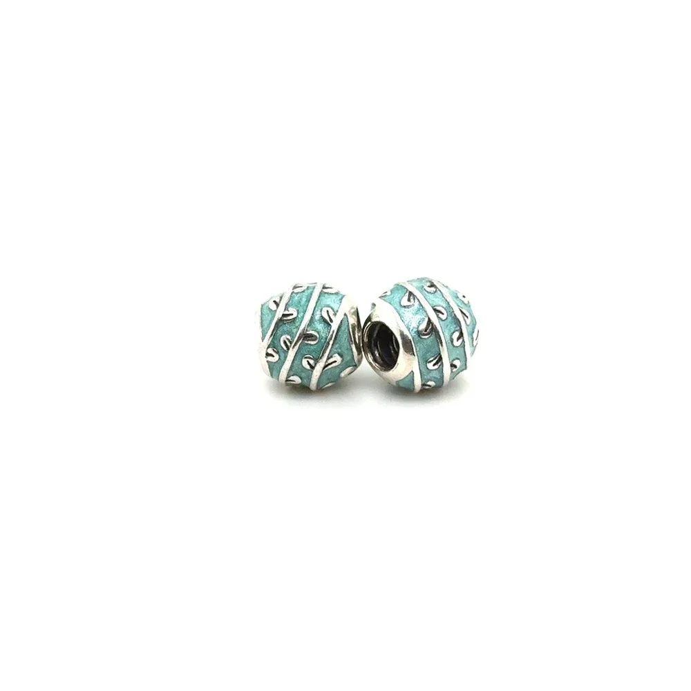 Pandora Sterling Silver Teal Enamel Leaf Vine Charms S925 ALE Set of 2